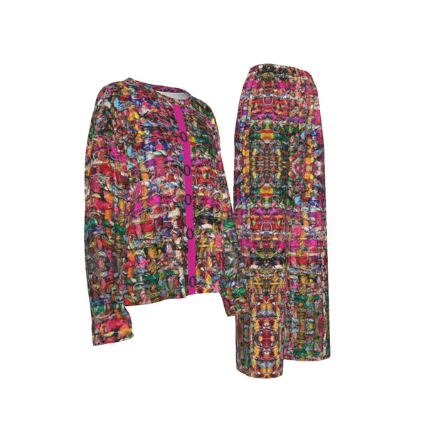 Multi Color Tweed imitation Print Women's  Long-Sleeves Trouser Suit