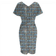 Tweed imitation Print Women's V-neck pleated dress