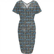 Tweed imitation Print Women's V-neck pleated dress