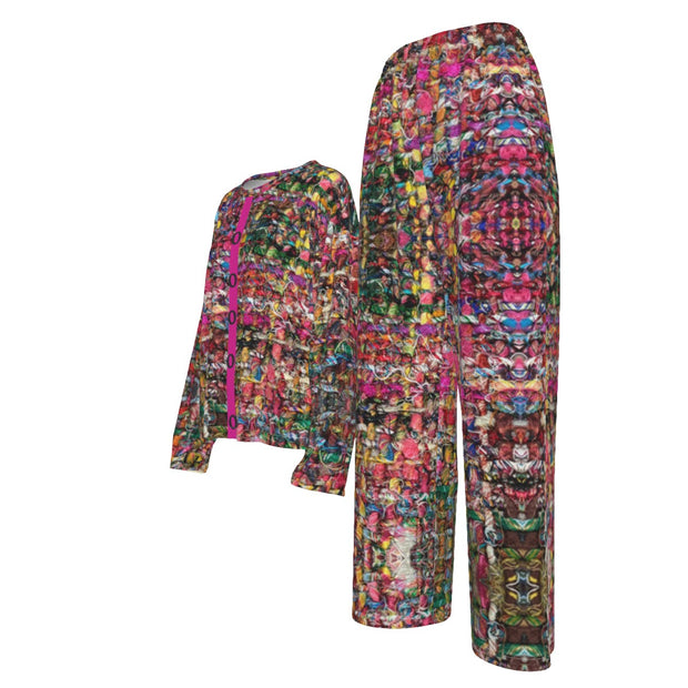 Multi Color Tweed imitation Print Women's  Long-Sleeves Trouser Suit