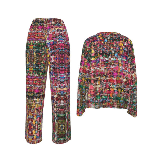 Multi Color Tweed imitation Print Women's  Long-Sleeves Trouser Suit