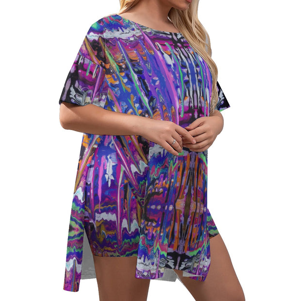 Mesmerize Women's Drop-Shoulder T-Shirt with Side Split and Shorts (Plus Size)