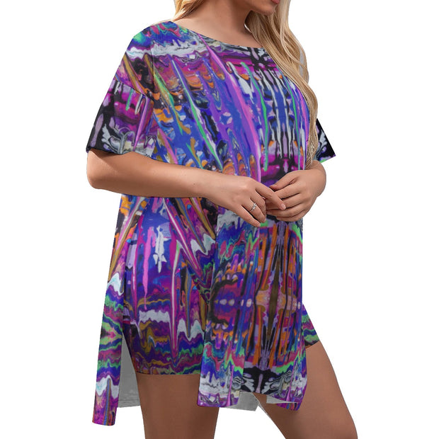Mesmerized Women's Drop-Shoulder T-Shirt with Side Split and Shorts (Plus Size) Curvy