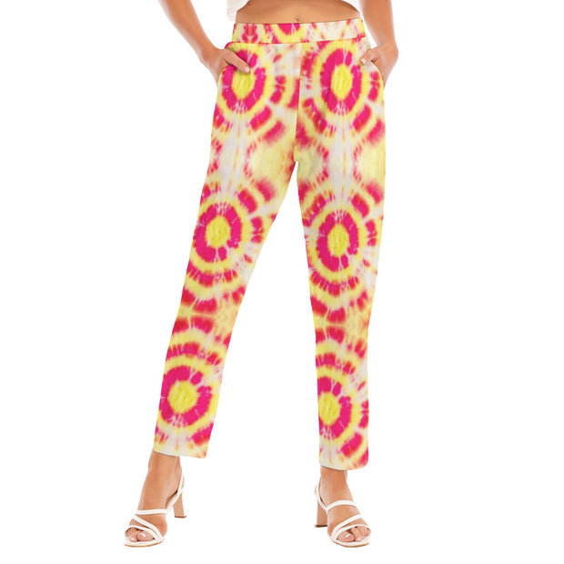 Tie & Dye red/yellow Women's Loose Straight-leg Pants