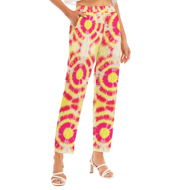 Tie & Dye red/yellow Women's Loose Straight-leg Pants