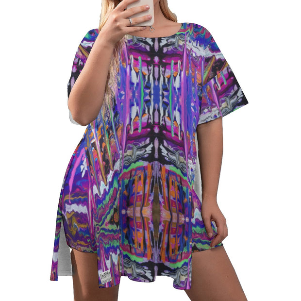 Mesmerized Women's Drop-Shoulder T-Shirt with Side Split and Shorts (Plus Size) Curvy