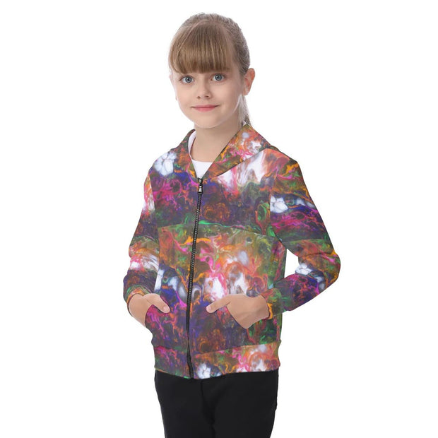 All-Over Print Kid's Zip-up Hoodie With Patch Pocket