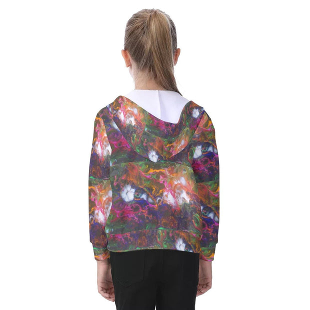 All-Over Print Kid's Zip-up Hoodie With Patch Pocket