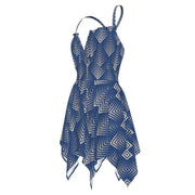 Blue Geometric All-Over Print Women's Sleeveless Dress