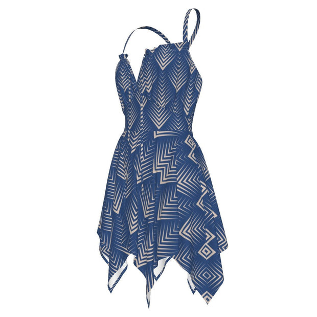 Blue Geometric All-Over Print Women's Sleeveless Dress