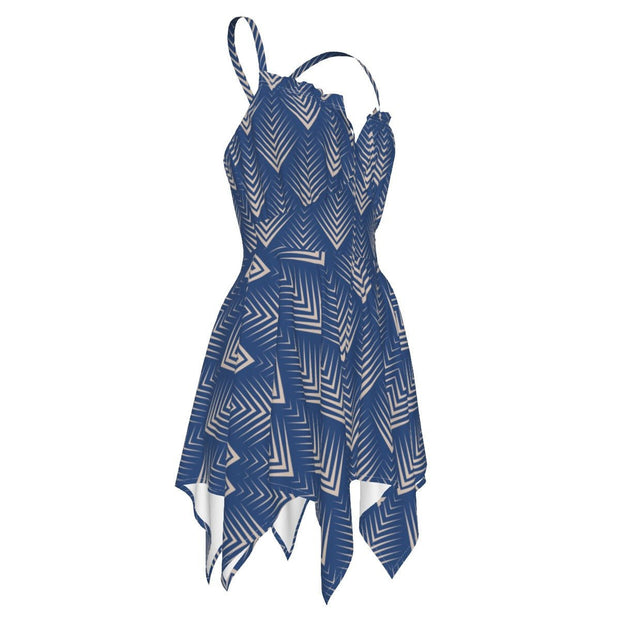 Blue Geometric All-Over Print Women's Sleeveless Dress