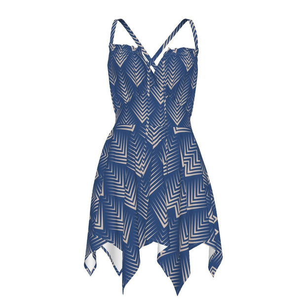 Blue Geometric All-Over Print Women's Sleeveless Dress