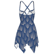 Blue Geometric All-Over Print Women's Sleeveless Dress