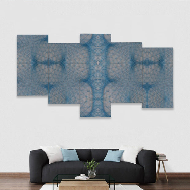Blue Optical Illusion Framed five-piece mural