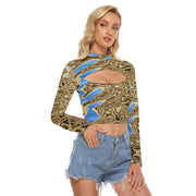 Brown and Blue Women's Hollow Chest Keyhole Tight Crop Top