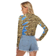 Brown and Blue Women's Hollow Chest Keyhole Tight Crop Top