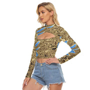 Brown and Blue Women's Hollow Chest Keyhole Tight Crop Top