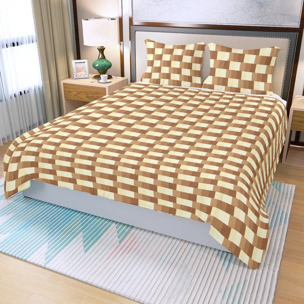 Brown Checkered Three Piece Duvet Cover Set