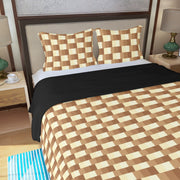 Brown Checkered Three Piece Duvet Cover Set