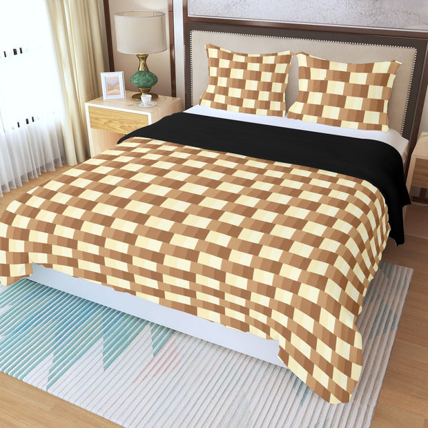 Brown Checkered Three Piece Duvet Cover Set