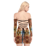 Brown&Blue Women's Off-shoulder Back Lace-up Dress