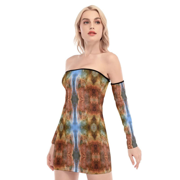 Brown&Blue Women's Off-shoulder Back Lace-up Dress