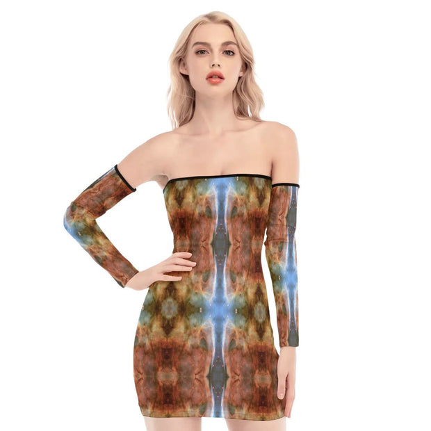 Brown&Blue Women's Off-shoulder Back Lace-up Dress