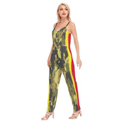 Camouflage/Rasta All-Over Print Women's V-neck Cami Jumpsuit