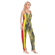 Camouflage/Rasta All-Over Print Women's V-neck Cami Jumpsuit