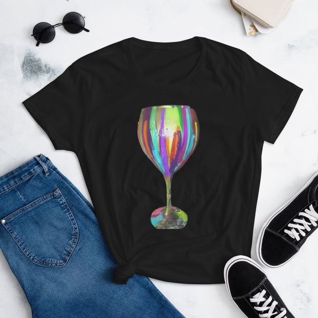 Colorful wine glass  Women's short sleeve t-shirt