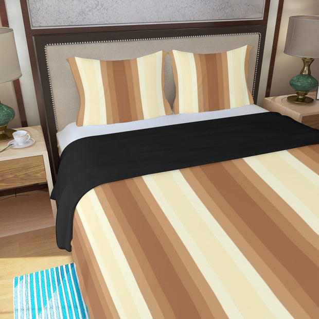 Cream and Brown Three Piece Duvet Cover Set