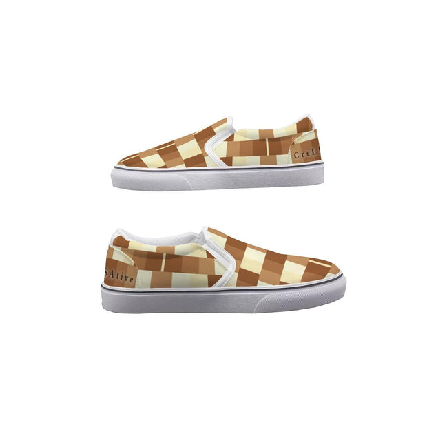 Cream & Brown Women's Slip On Sneakers