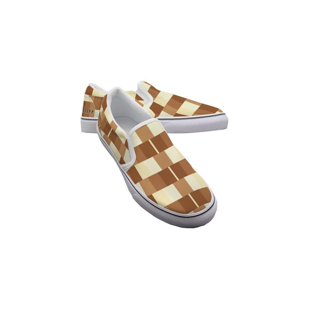 Cream & Brown Women's Slip On Sneakers