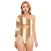 Cream  Women's Long-sleeved Waist-cut Bodysuit With One-sleeve