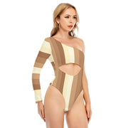 Cream  Women's Long-sleeved Waist-cut Bodysuit With One-sleeve