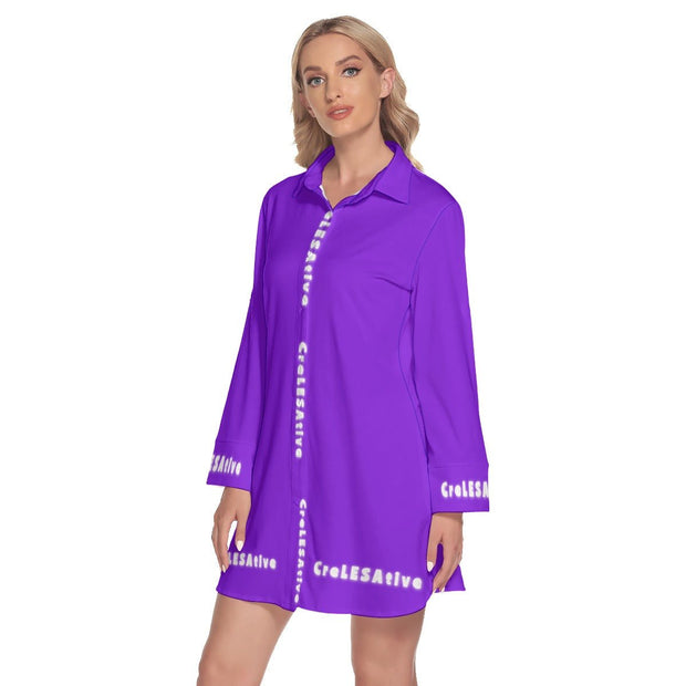 CreLESAtive Women's Lapel Shirt Dress With Long Sleeve