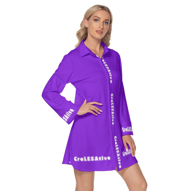CreLESAtive Women's Lapel Shirt Dress With Long Sleeve