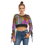 Ithiopia All-Over Print Women's Long Sleeve Cropped Sweatshirt With Lace up - CreLESAtive™