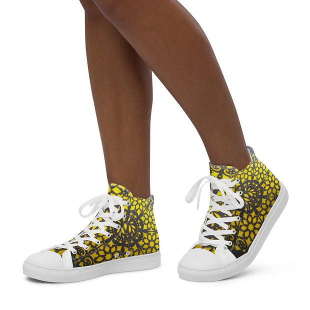 Mandala Gold Circle Women’s high top canvas shoes - CreLESAtive™