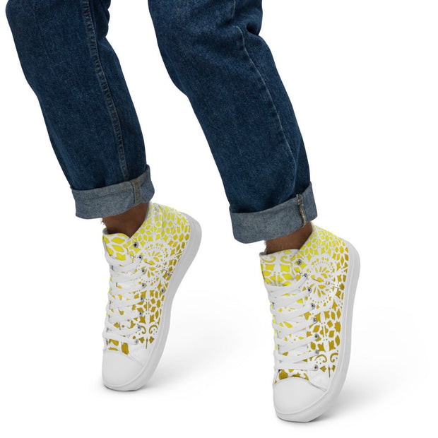 Mandala white gold circle Men’s high top canvas shoes - CreLESAtive™