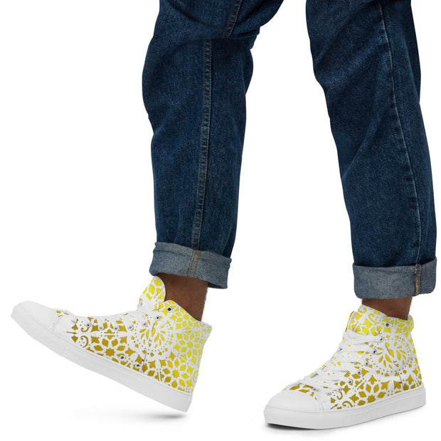 Mandala white gold circle Men’s high top canvas shoes - CreLESAtive™