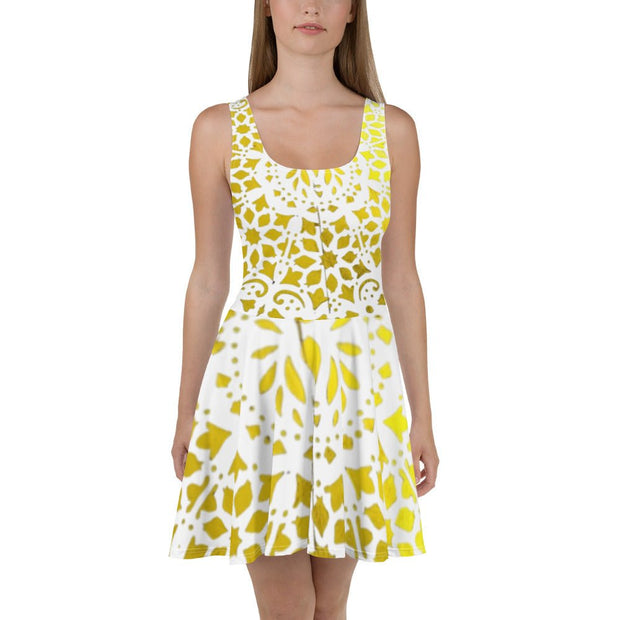 Mandala white gold circle Skater Dress - CreLESAtive™