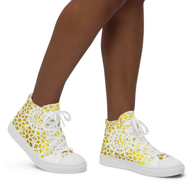 Mandala white gold circle Women’s high top canvas shoes - CreLESAtive™