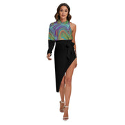 Metal Plate All-Over Print Women's Side Cutout Dress - CreLESAtive™