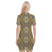 Orange &Black Geometric All-Over Print Women's Polo Collar Dress - CreLESAtive™