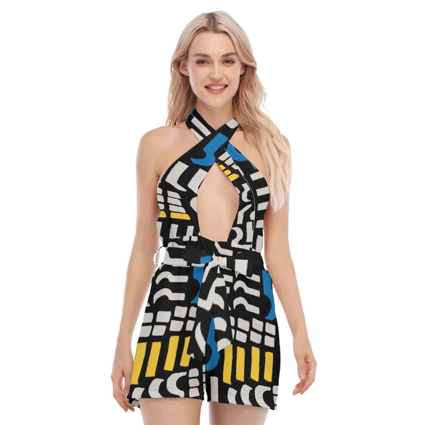 Pretty All-Over Print Women's Cross Collar Jumpsuit - CreLESAtive™