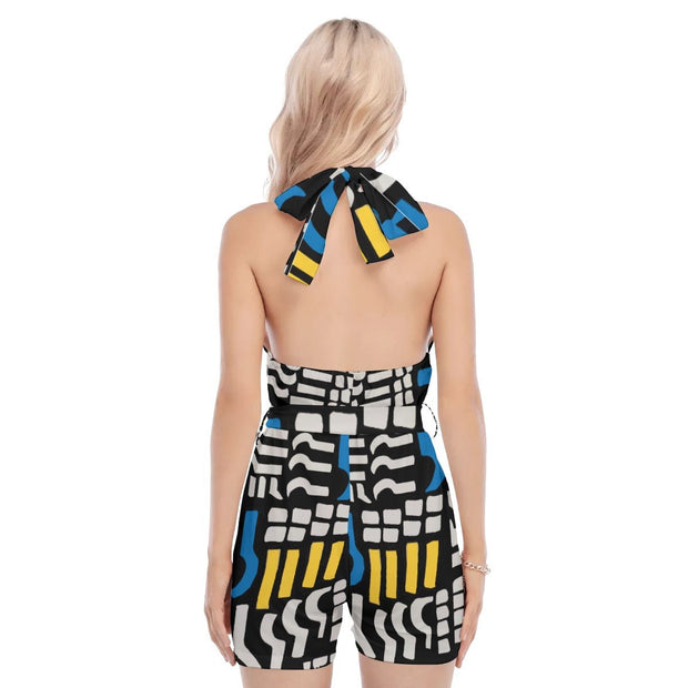 Pretty All-Over Print Women's Cross Collar Jumpsuit - CreLESAtive™