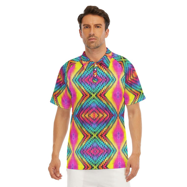 psychedelic Men's Short Sleeve Polo Shirt With Button Closure - CreLESAtive™