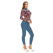 Purple Marble All-Over Print Women's Long-sleeved High-neck Jumpsuit With Zipper - CreLESAtive™