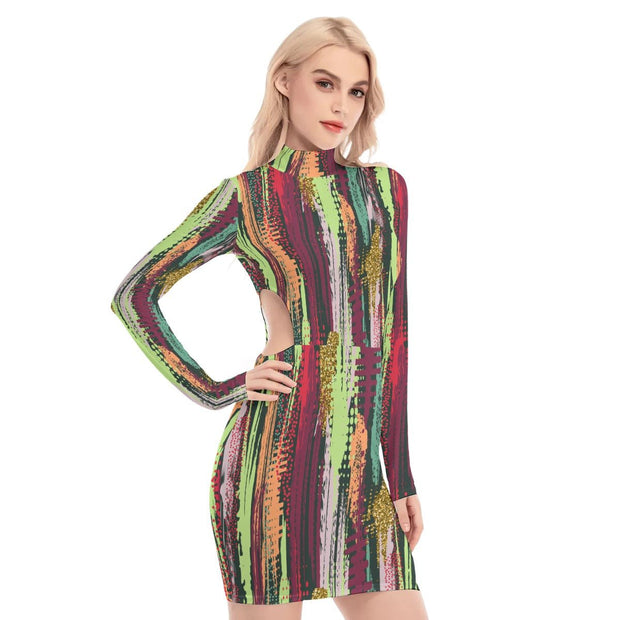 Stripe All-Over Print Women's Waist Hollow Hip Dress - CreLESAtive™
